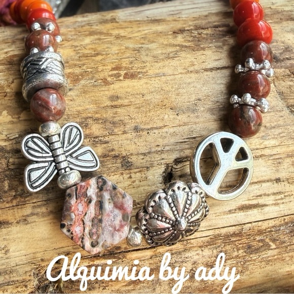 Alquimia Jewelry - DOPAMINE +Vibrant Red jasper and Silver Necklace